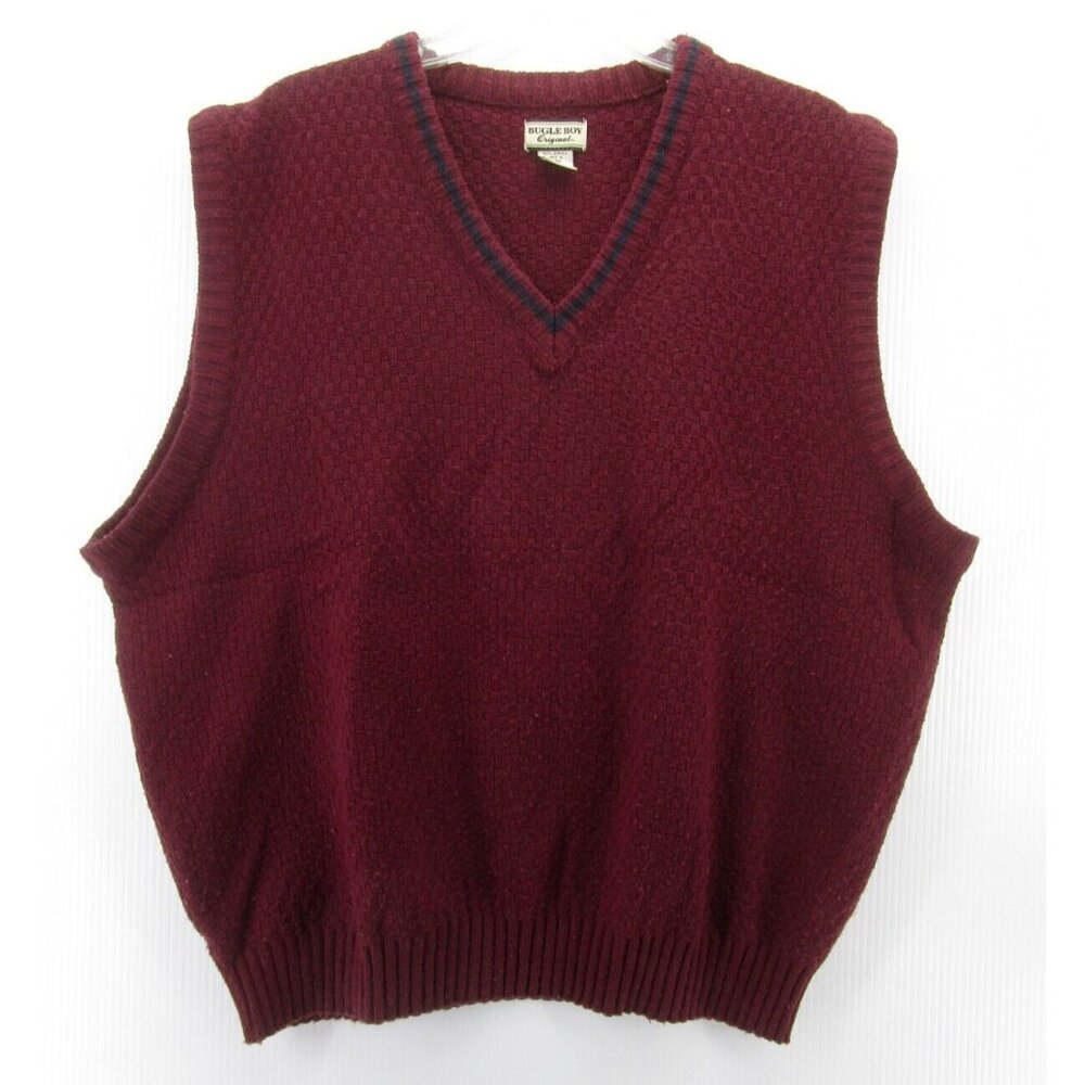 VINTAGE Bugle Boy Sweater XL Vest Pullover Casual Basketweave V-Neck 90s